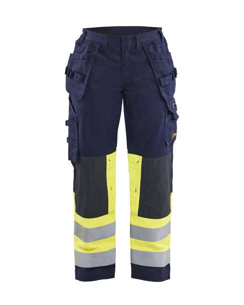 Damen Multinorm Arbeitshose Marineblau/ High Vis Gelb