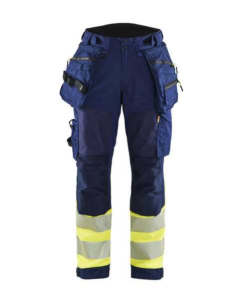 Damen High Vis Arbeitshose Softshell Marineblau/ High Vis Gelb