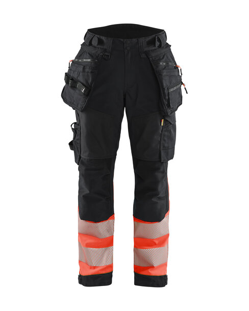 Damen High Vis Arbeitshose Softshell Schwarz/High Vis Rot