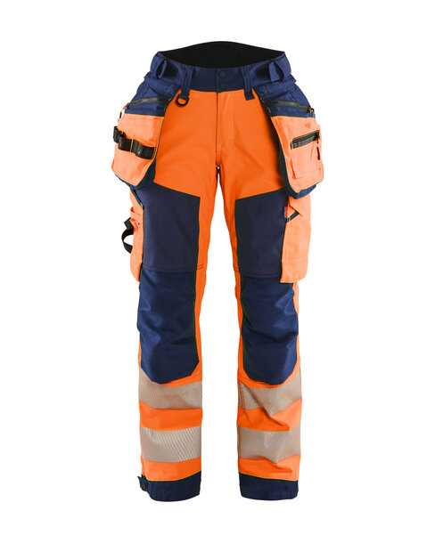 Damen High Vis Softshell Arbeitshose High Vis Orange/Marineblau
