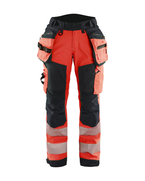 Damen High Vis Softshell Arbeitshose High Vis Rot/Schwarz