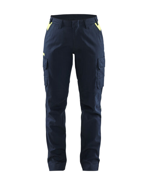 Damen Industrie Arbeitshose StretchDunkel Marineblau/High Vis Gelb