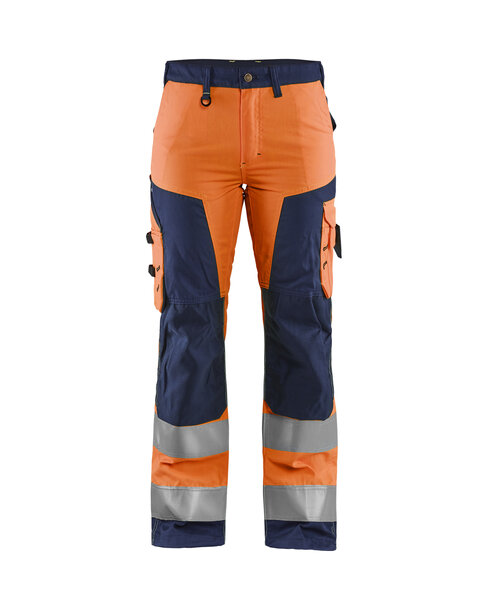 Damen High Vis Arbeitshose ohne Werkzeugtaschen High Vis Orange/Marineblau