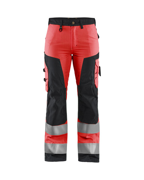 Damen High Vis Arbeitshose ohne Werkzeugtaschen High Vis Rot/Schwarz