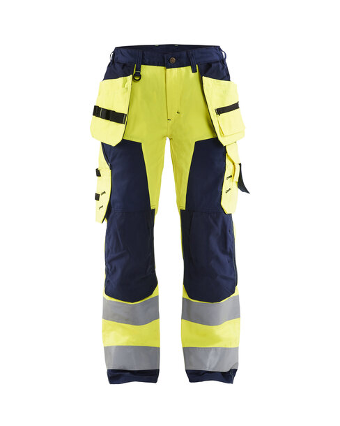 Damen High Vis Arbeitshose mit Werkzeugtaschen High Vis Gelb/Marineblau