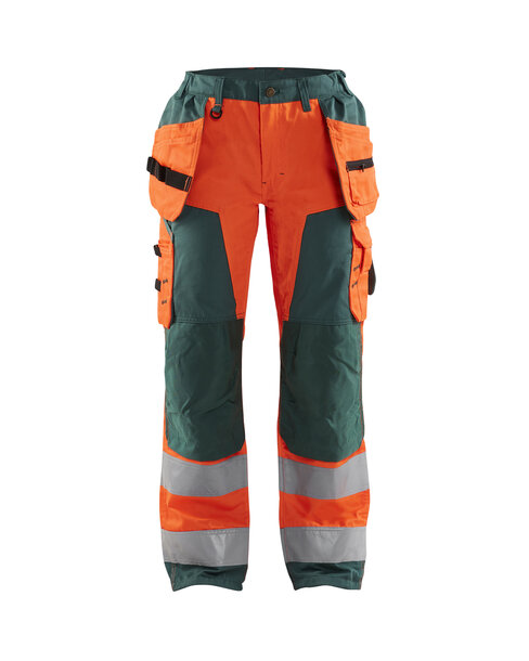 Damen High Vis Arbeitshose mit Werkzeugtaschen High Vis Orange/Grün
