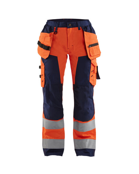 Damen High Vis Arbeitshose mit Werkzeugtaschen High Vis Orange/Marineblau