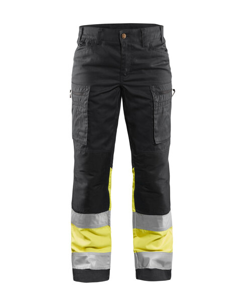 Damen High Vis Arbeitshose mit Stretch Marineblau/ High Vis Gelb