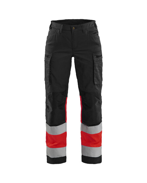 Damen High Vis Arbeitshose mit StretchSchwarz/High Vis Rot