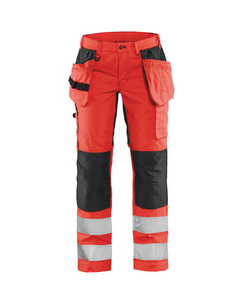 Damen High Vis Arbeitshose mit Stretch High Vis Rot/Schwarz