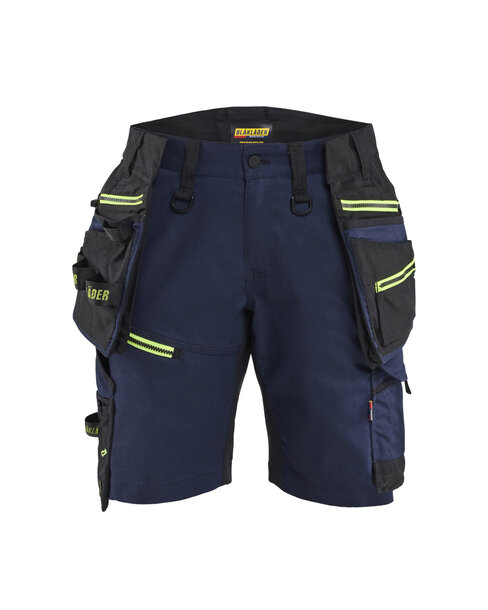 STRIKER Damen Handwerker Shorts mit Stretch Dunkel Marineblau/High Vis Gelb