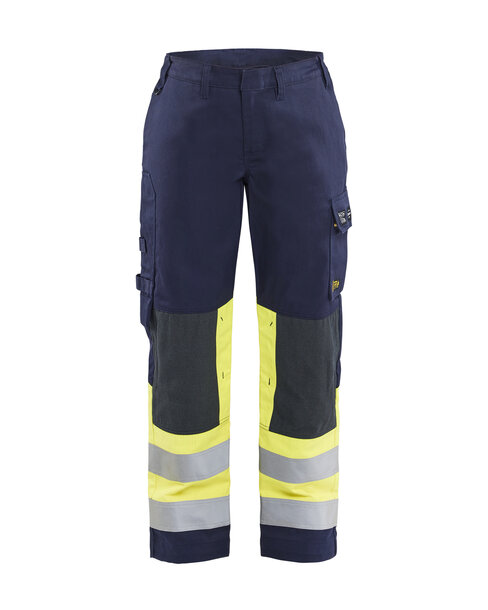 Damen Multinorm Arbeitshose Marineblau/ High Vis Gelb