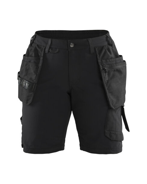Damen Handwerker Shorts 4-Wege-Stretch Schwarz/Dunkelgrau