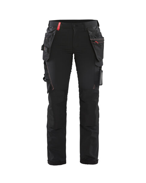 Damen Handwerker Arbeitshose  4-Wege-Stretch Schwarz/Rot