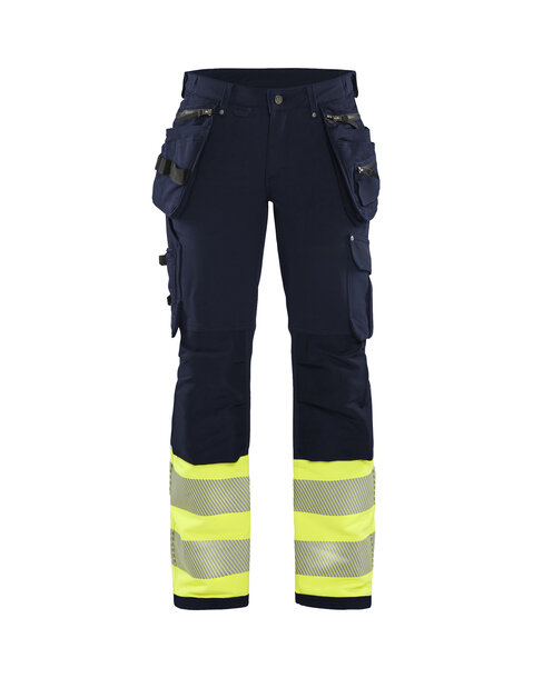 Damen High Vis Arbeitshose 4-Wege-Stretch Marineblau/ High Vis Gelb