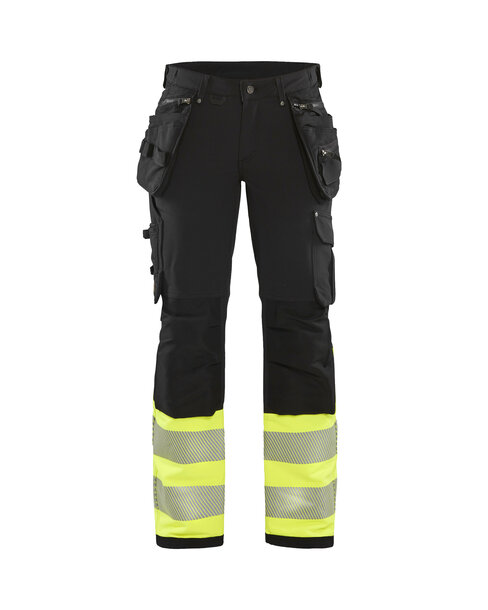 Damen High Vis Arbeitshose 4-Wege-Stretch Schwarz/Gelb