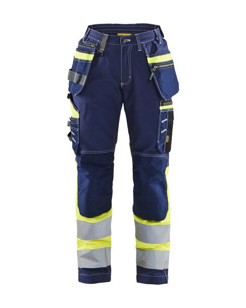Damen High Vis Arbeitshose mit Stretch Marineblau/Gelb