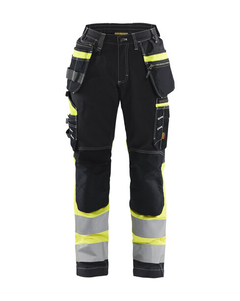 Damen High Vis Arbeitshose mit Stretch Schwarz/Gelb