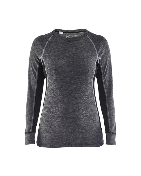 Damen Unterhemd WARM, 100% Merinowolle Mittelgrau/Schwarz