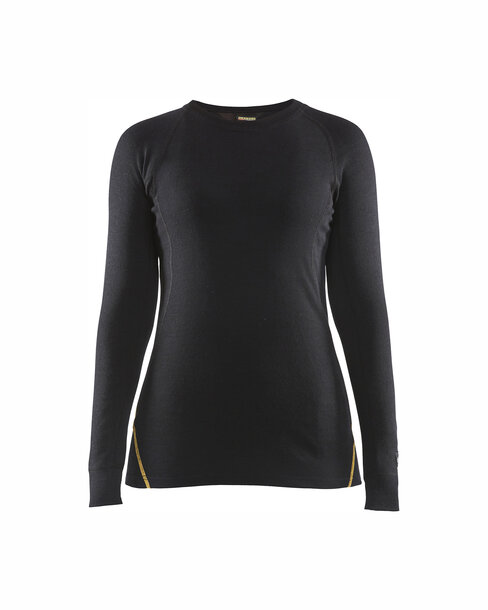 Damen Flammschutz Thermo-Shirt, 68% Merinowolle Schwarz