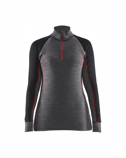 Damen Thermo-Shirt mit Reißverschluss XWarm Mittelgrau/Schwarz