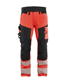 High Vis Arbeitshose 4-Wege-Stretch High Vis Rot/Schwarz