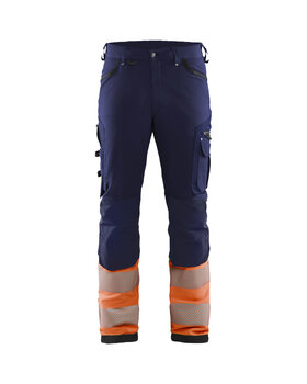 High Vis Arbeitshose 4-Wege-Stretch ohne Nageltaschen Marineblau/Orange