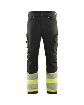 High Vis Arbeitshose 4-Wege-Stretch ohne Nageltaschen Schwarz/Gelb
