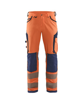 High Vis Arbeitshose 4-Wege-Stretch ohne Nageltaschen High Vis Orange/Marineblau