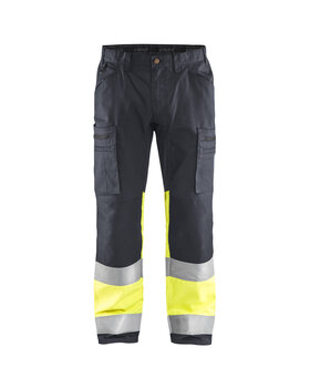 High Vis Arbeitshose mit Stretch Mittelgrau/High Vis Gelb