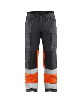 High Vis Arbeitshose mit Stretch Mittelgrau/High Vis Orange