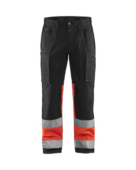High Vis Arbeitshose mit Stretch Schwarz/High Vis Rot