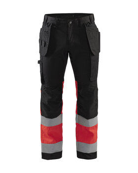 High Vis Arbeitshose mit Stretch Schwarz/High Vis Rot
