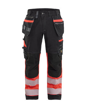 High Vis Arbeitshose mit Stretch Schwarz/High Vis Rot