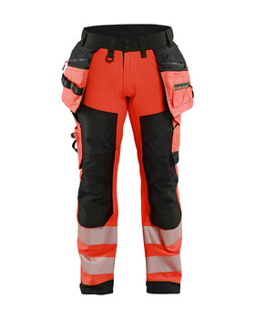 High Vis Softshell Arbeitshose High Vis Rot/Schwarz
