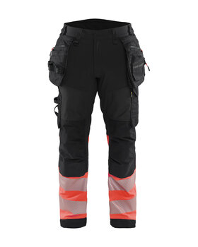 High Vis Arbeitshose Softshell Schwarz/High Vis Rot