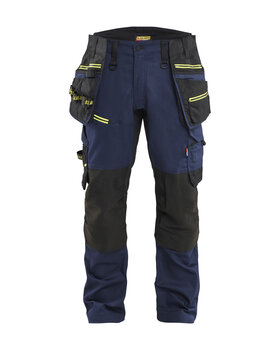 STRIKER Handwerker Arbeitshose mit Stretch Dunkel Marineblau/High Vis Gelb