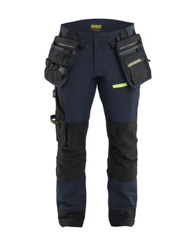 ToolRig™ STRIKER Handwerker Arbeitshose 4-Wege-Stretch Dunkel Marineblau/High Vis Gelb