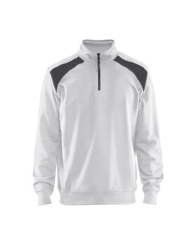 Sweater mit Half-Zip 2-farbig Weiß/Dunkelgrau