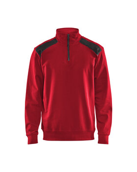 Sweater mit Half-Zip 2-farbig Rot/Schwarz