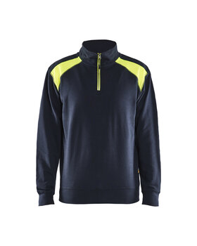 Sweater mit Half-Zip 2-farbigDunkel Marineblau/High Vis Gelb
