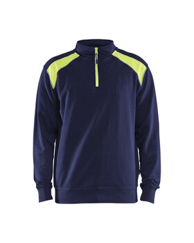 Sweater mit Half-Zip 2-farbig Marineblau/ High Vis Gelb