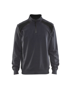 Sweater mit Half-Zip 2-farbig Mittelgrau/Schwarz