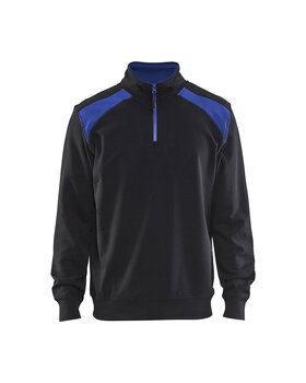 Sweater mit Half-Zip 2-farbig Schwarz/Kornblau