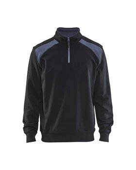 Sweater mit Half-Zip 2-farbig Schwarz/Grau