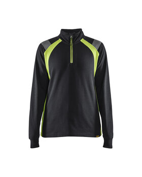 Damen Sweater Half-zip Schwarz/Gelb