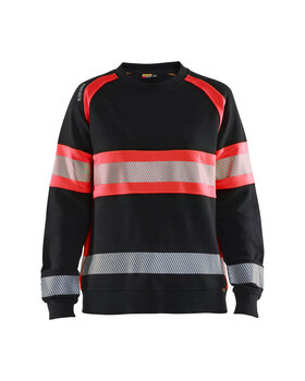 Damen High Vis Sweatshirt Schwarz/High Vis Rot
