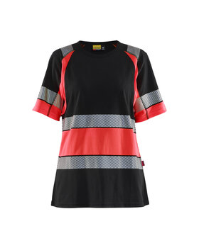 Damen High Vis T-Shirt Schwarz/High Vis Rot