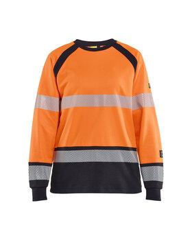 Damen Multinorm Langarmshirt Inhärent High Vis Orange/Marineblau