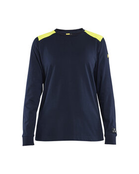 Damen Flammschutz Langarmshirt Inhärent Marineblau/ High Vis Gelb
